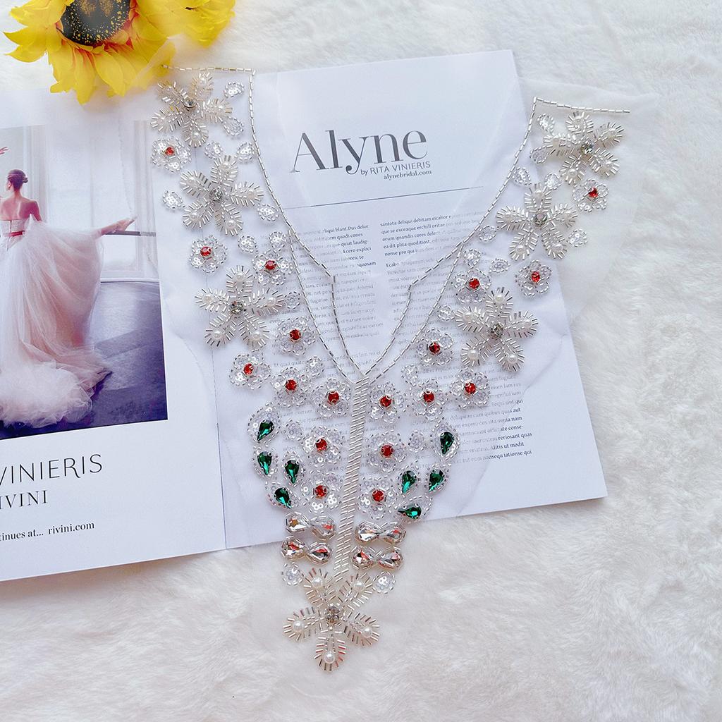 Mesh Embroidery Beads Color V-Neck Placket Collar Diy Decorative Accessories Women'S Dress Top Dress