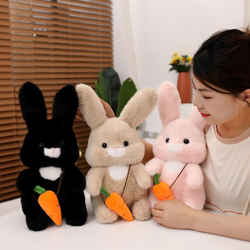 Kawaii Cartoon Long Hair Carrot Rabbit Plush Doll Pillow Black Brown Pink Rabbit Animal Plush Appease Toy Birthday Gift For Girl