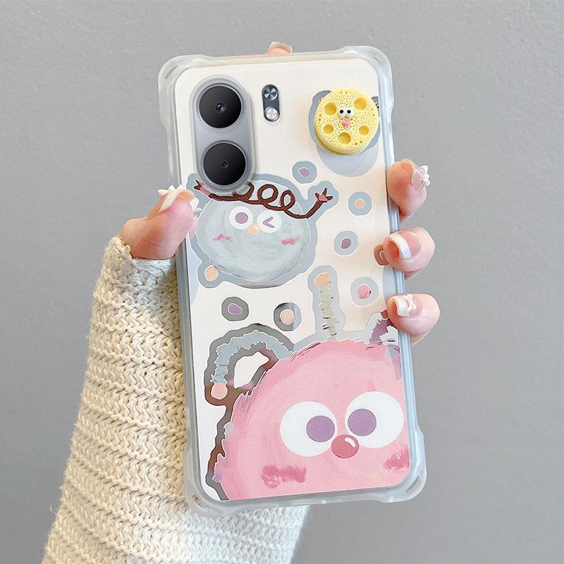 KEYSION Crossbody Strap Phone Case for OPPO A5X 5G Cute Cartoon Long Lanyard Mirror Shockproof Cover for OPPO A5X