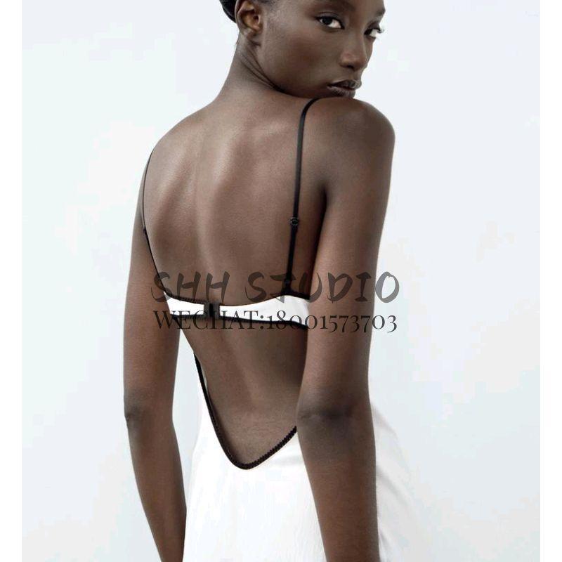 Spring New Suspender Evening Dress White Open Back French Silk Satin Texture Intimates Style Dress 1131808