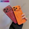 Простой тонкий чехол из ПУ кожи с V-образной текстурой для iPhone Air 13 14 15 16 17 Pro Max, с поддержкой беспроводной зарядки, магнитный, ударопрочный