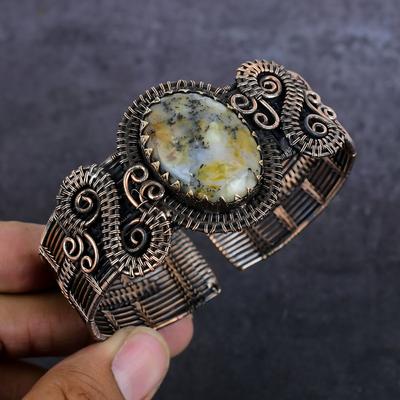 Браслет-манжета из натурального дендрита и опала, медная проволока, регулируемый f8I27