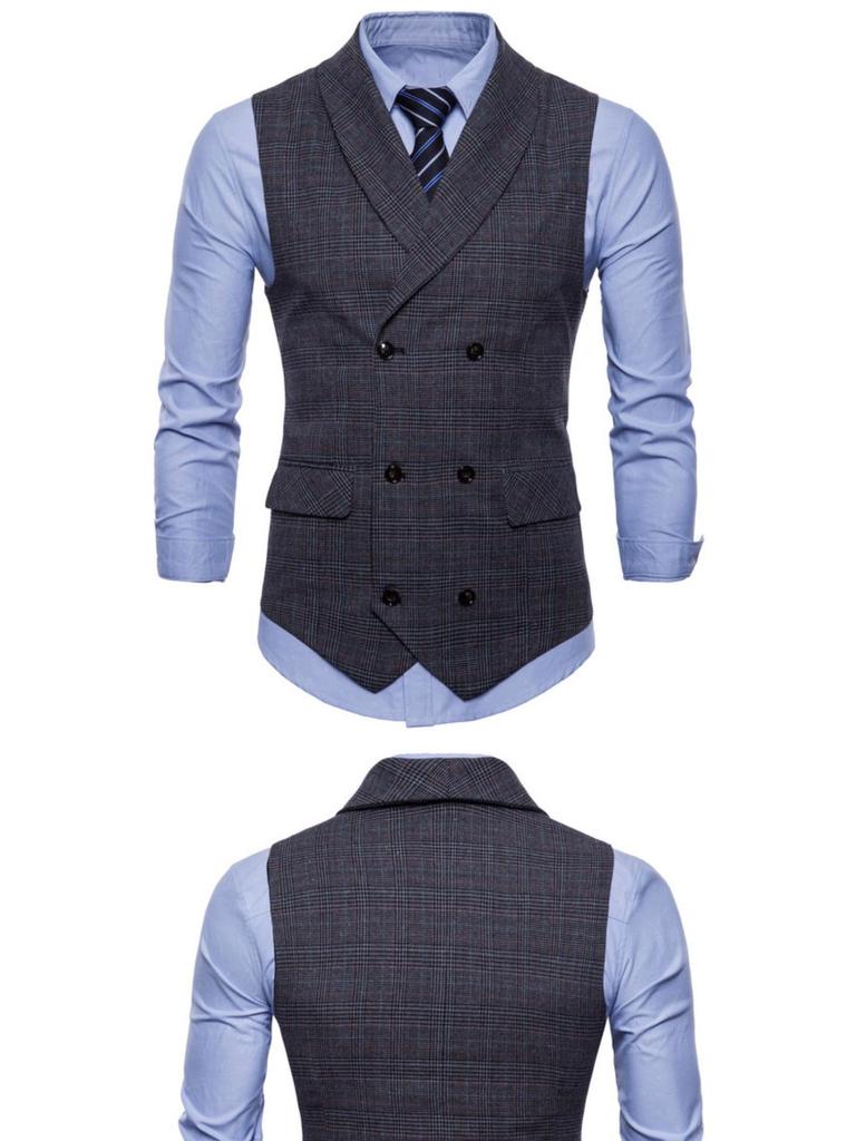 Мужской двубортный жилет в клетку в стиле ретро, большой размер - деловой повседневный жилет на весну и осень