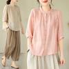 Casual Cotton Blouse Women's Summer High-end Fashion Mid Sleeved Tops Shirts