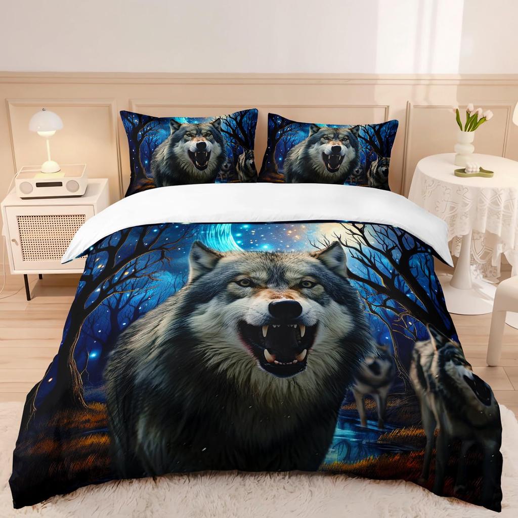 Wolf Starry Sky Forest Printed Duvet Set Bedding Set For Bedroom Three-piece Set