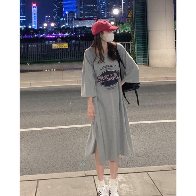 Женское летнее платье-футболка с коротким рукавом, модное повседневное платье выше колена плюс длинное платье