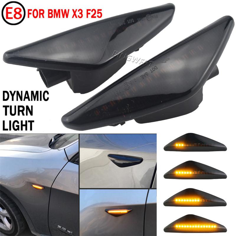 2X LED Dynamic Side Marker Turn Signal Blinker Flowing Water Blinker Flashing Light For BMW X3 F25 X5 E70 X6 E71 E72 2008-2014