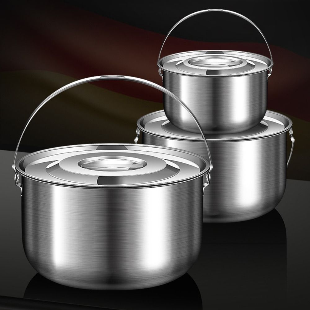 17-26cm Outdoor Camping Pot Stainless Steel Portable Single Pan Pot  Picnic