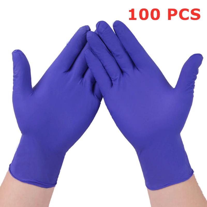 50/100 шт одноразовые перчатки из нитрилового латекса резиновые перчатки для мытья посуды/кухни/работы/сада/бытовой уборки черные/синие перчатки