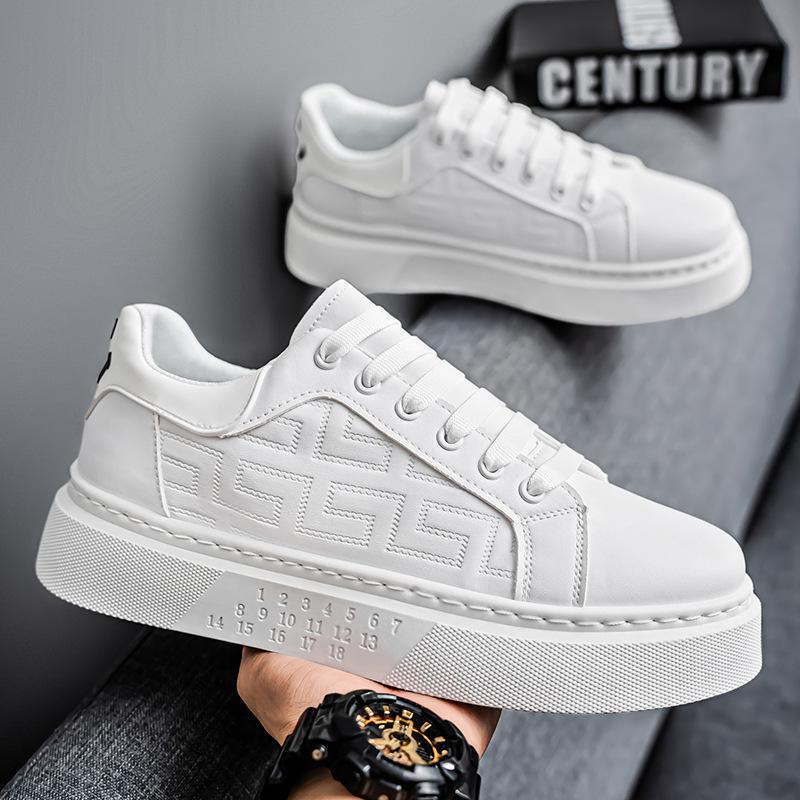 Fashion Spring Platform White Shoes Man Fashion Trend Leather Versatile Casual Shoes Thick Sole Sneakers Height Increasing Tennis Shoes