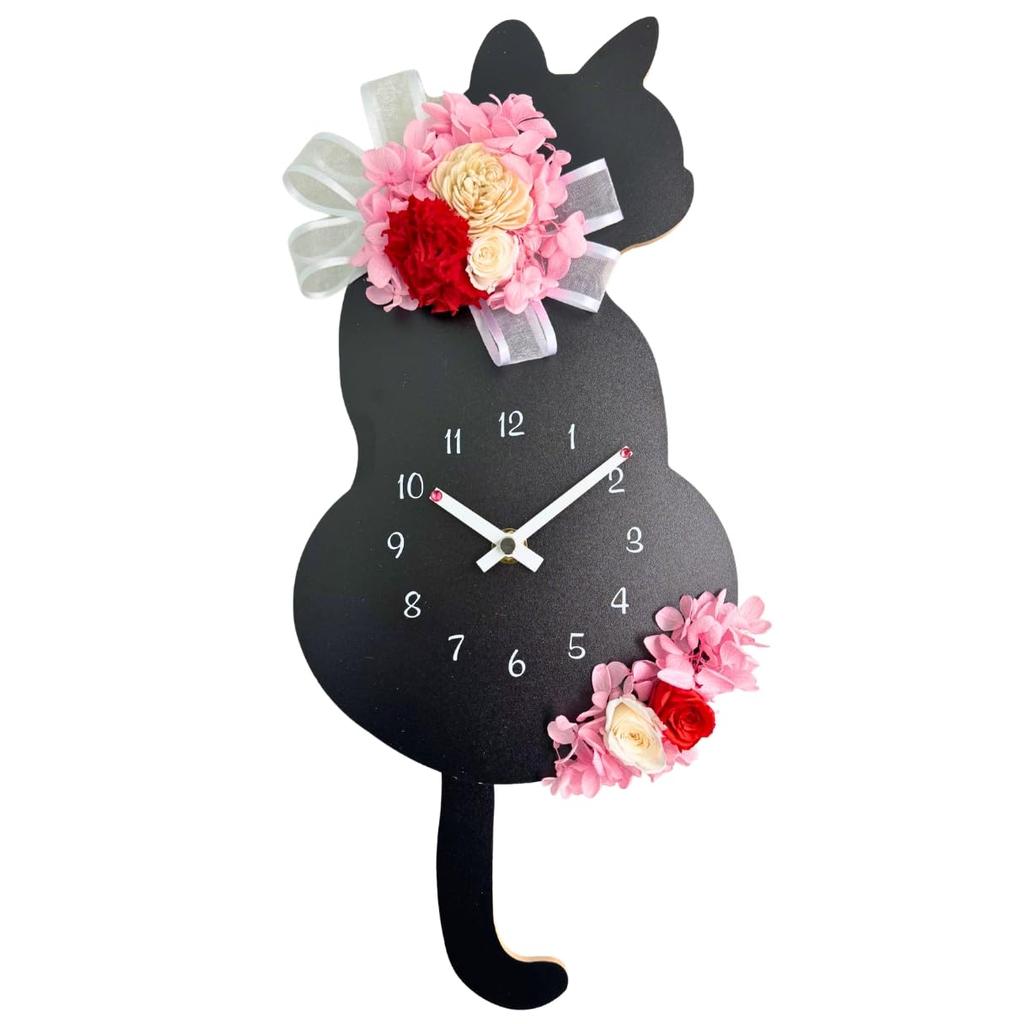 День Черный Кот Цветочные Часы Гвоздично-Красный Маятник Настенные Часы Кот Кот Кот Товары Кот Стабилизированные Цветы Ш172xГ45xВ400мм Гвоздично-Красный Мама Лулу