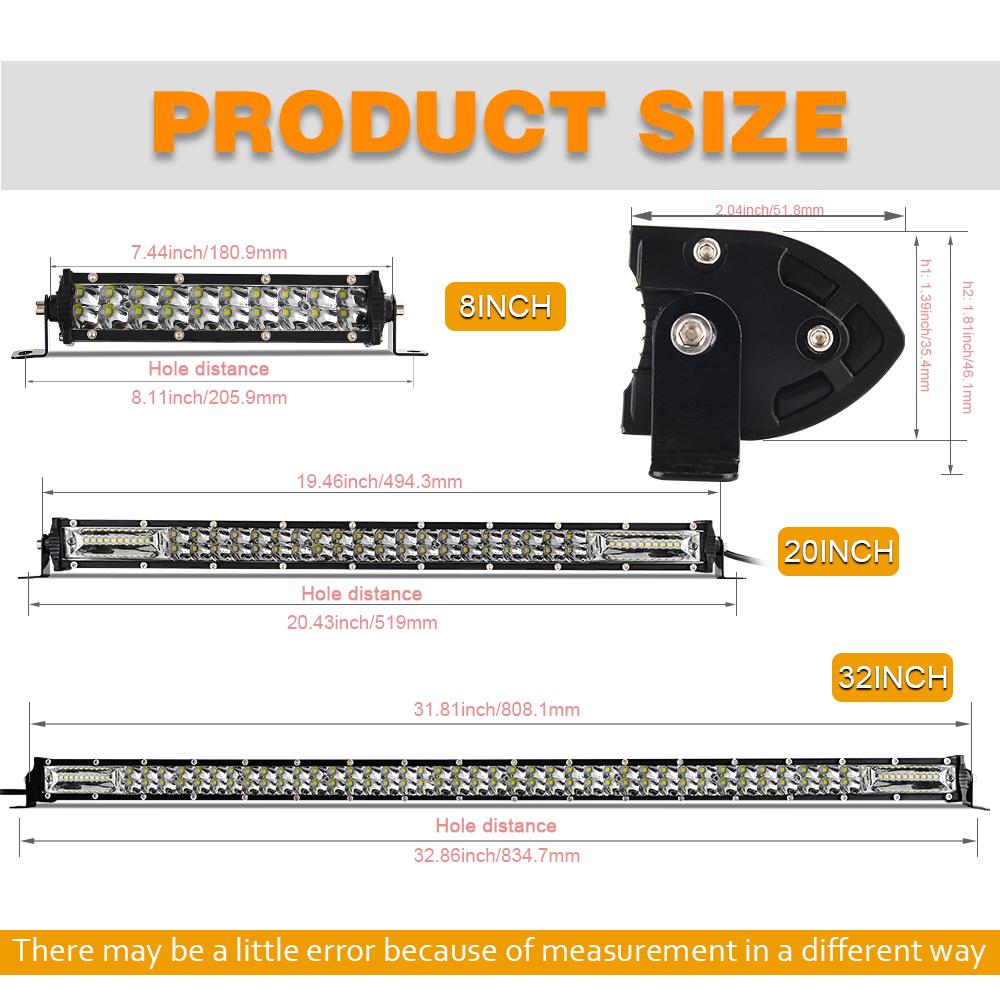 CO LIGHT Ультратонкая 12D 8" 20" 32" Светодиодная балка Точечный заливающий свет Светодиодная балка для трактора лодки внедорожника 4x4 Грузовики SUV 12В 24В Неоновые огни 4