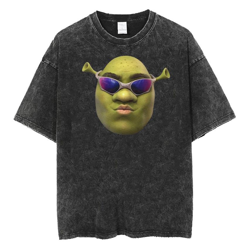 Смешная футболка с графическим мемом Shrek 'Давайте устроим Шрекса' для мужчин и женщин, модная футболка Harajuku с коротким рукавом, хлопковая, винтажная, стираная футболка
