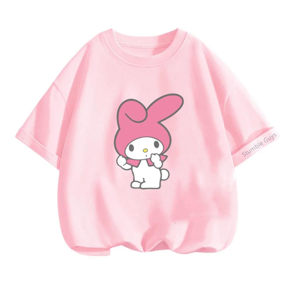 Kawaii My Melody Sanrio Short Sleeve T-shirt 3-14Y Kids Summer Casual Tops Boys Clothes Girls