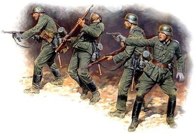 Master Box Масштаб 1/35 Немецкая пехота Вермахта, Восточный фронт 1, 1941-1942, Набор пластиковых моделей из 4 фигур, MB35022