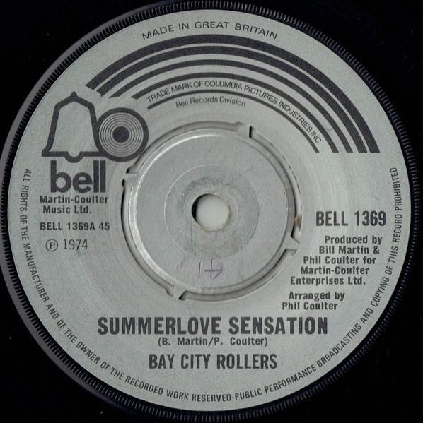 7-дюймовая пластинка BAY CITY ROLLERS Summerlove Sensation BELL1369 Bell Records 1974 Великобритания Рок Б/у