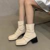 Осень/Зима Женская обувь с застежкой-молнией сзади, женские сапоги, модные, плиссированные, с квадратной головкой, однотонные, на толстом высоком каблуке, ботильоны для женщин