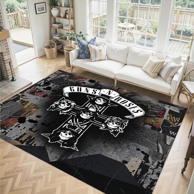 Guns N’ Roses Design Crystal Velvet Carpet Cozy Non?Slip Printed Rug For Bedroom Living Room Entrance