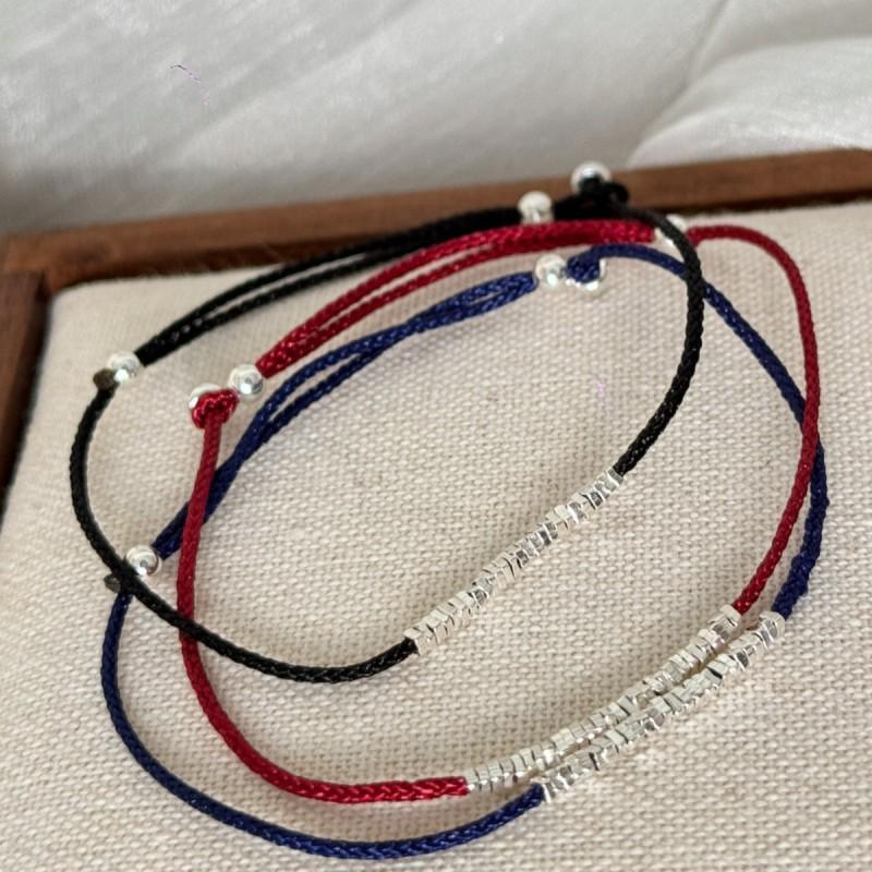 Handmade Adjustable Slide Knot Bracelet Women - Minimalist Red Rope Stackable Wristband In Black Blue