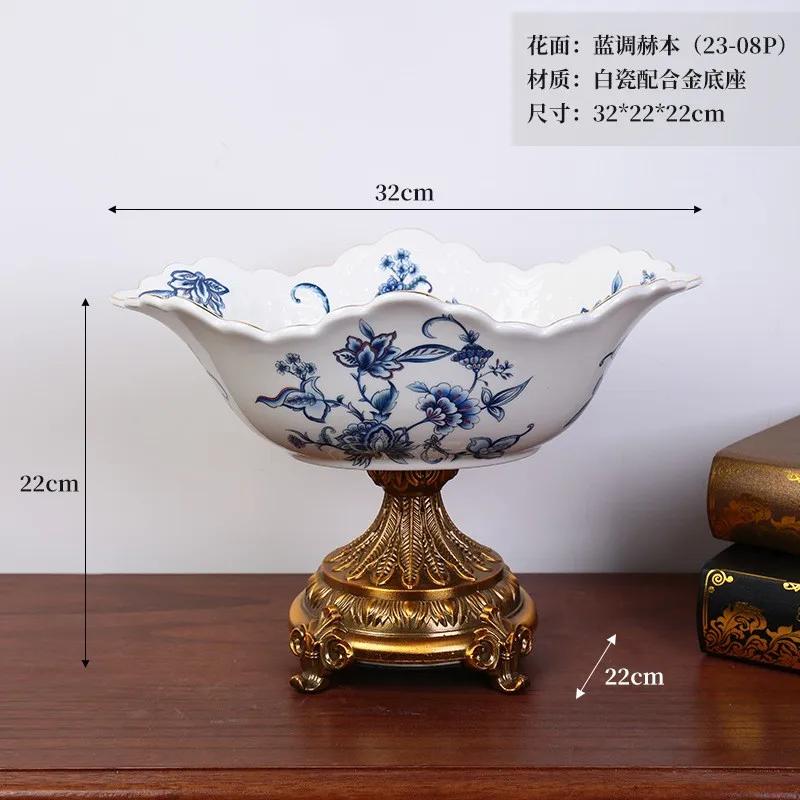 Fruit Tray Desktop Ornament Set American Ceramic Home Light Luxury Living Room European Retro High Foot Large Capacity Highgrade