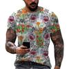 Summer Round Neck 3D Flower Print Top Fashionable Casual Short Sleeved Men's T-shirts
