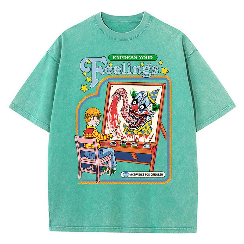 Выразите свои чувства, нарисуйте клоуна, стираные ретро-футболки для мужчин, модные уличные дышащие футболки, свободные хлопковые футболки, одежда, футболка