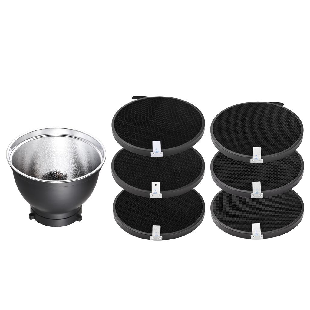 7 Inch Standard Reflector + 6pcs Photography Honeycomb Grid Kit 10 Degrees /20 Degrees /30 Degrees /40 Degrees /50 Degrees /60 Degrees Honeycomb