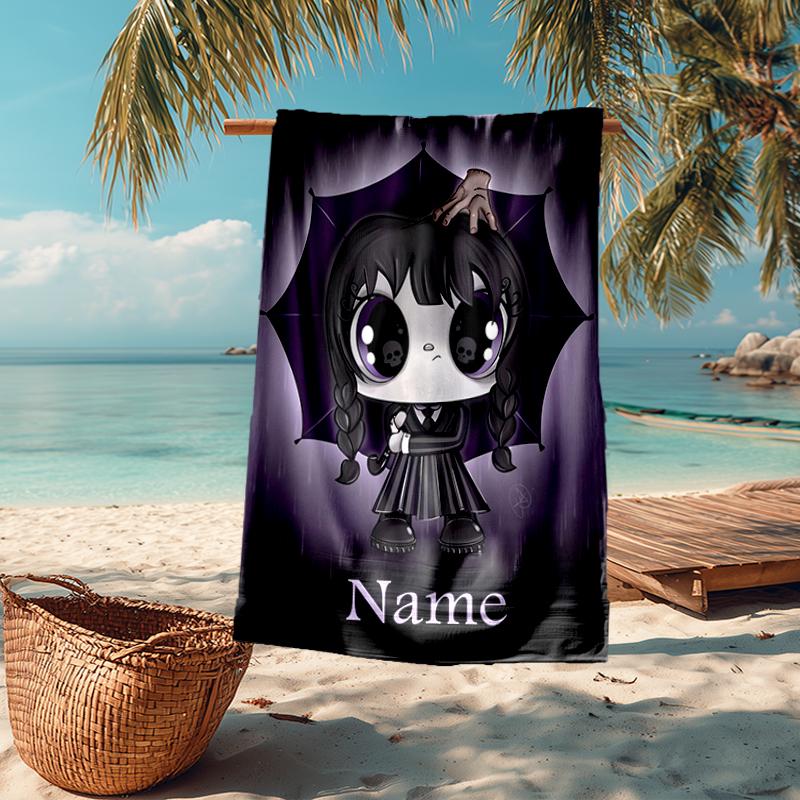 Custom Name Ultra-Soft Beach Towel with Wednesday Theme,Ideal for Pool - Camping, Diving - Perfect Travel Essential, Vibrant Beach Towel.