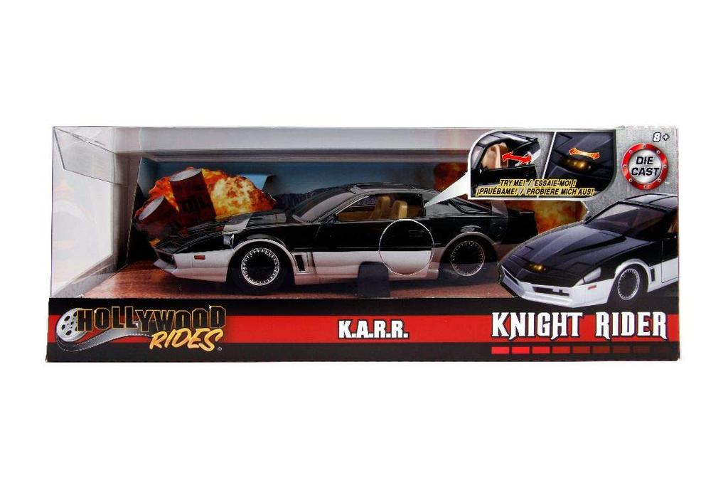 Jada Toys Hollywood Ride Night Rider Pontiac Firebird Diecast Vehicle with Light Up Glossy K.A.R.1982 124 Function, Black/Silver