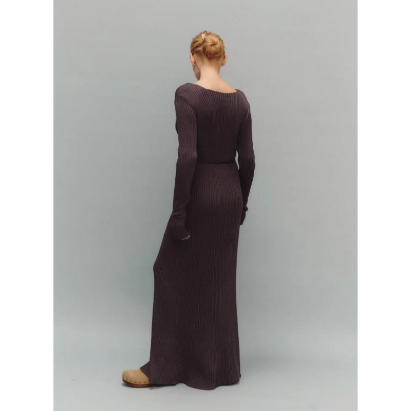 Long Sleeved Knitted Skirt for Autumn and Winter, Bottom Woolen Dress, V-neck French Sexy Dress