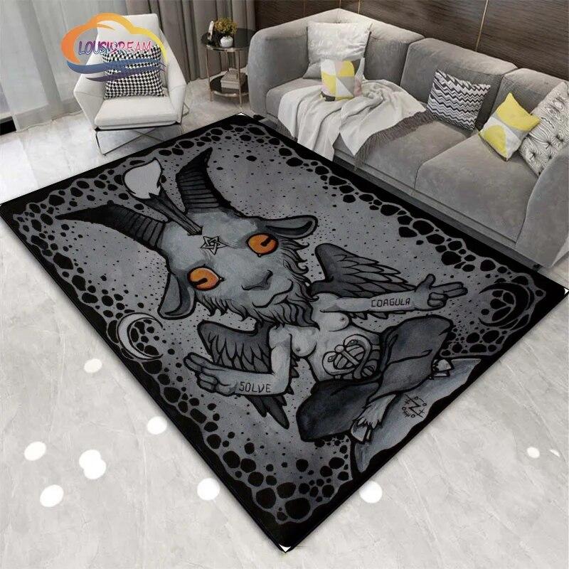 Satanic Skull Inverted Pentagram Area Rug Sheep Head Demon Baphomet Rug Gothic Series Hall Bedroom Fashionable Carpet