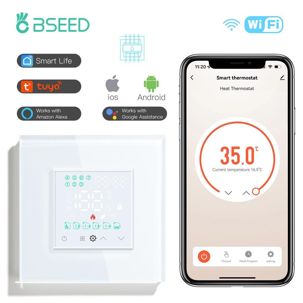 BSEED Wi-Fi Электрические термостаты для напольного отопления, Контроллер температуры для водяного и газового котла, Умные сенсорные переключатели, Tuya Smart Life