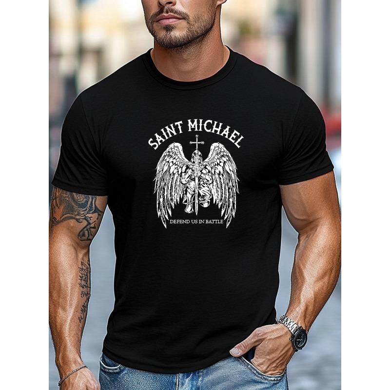 Мужская футболка SAINT MICHAEL Большого размера - Удобная и Универсальная - Свободный крой - Летняя повседневная футболка с коротким рукавом и круглым вырезом с принтом - БОЛЬШОЙ РАЗМЕР