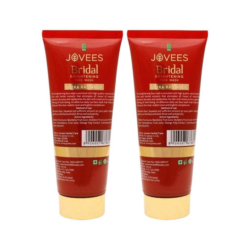 Jovees Herbal Bridal Brightening Face Wash Ultra Radiance For Glowing Skin Even Tone Reduces Dark Spots For All Skin Types 120ml Pack Of 2