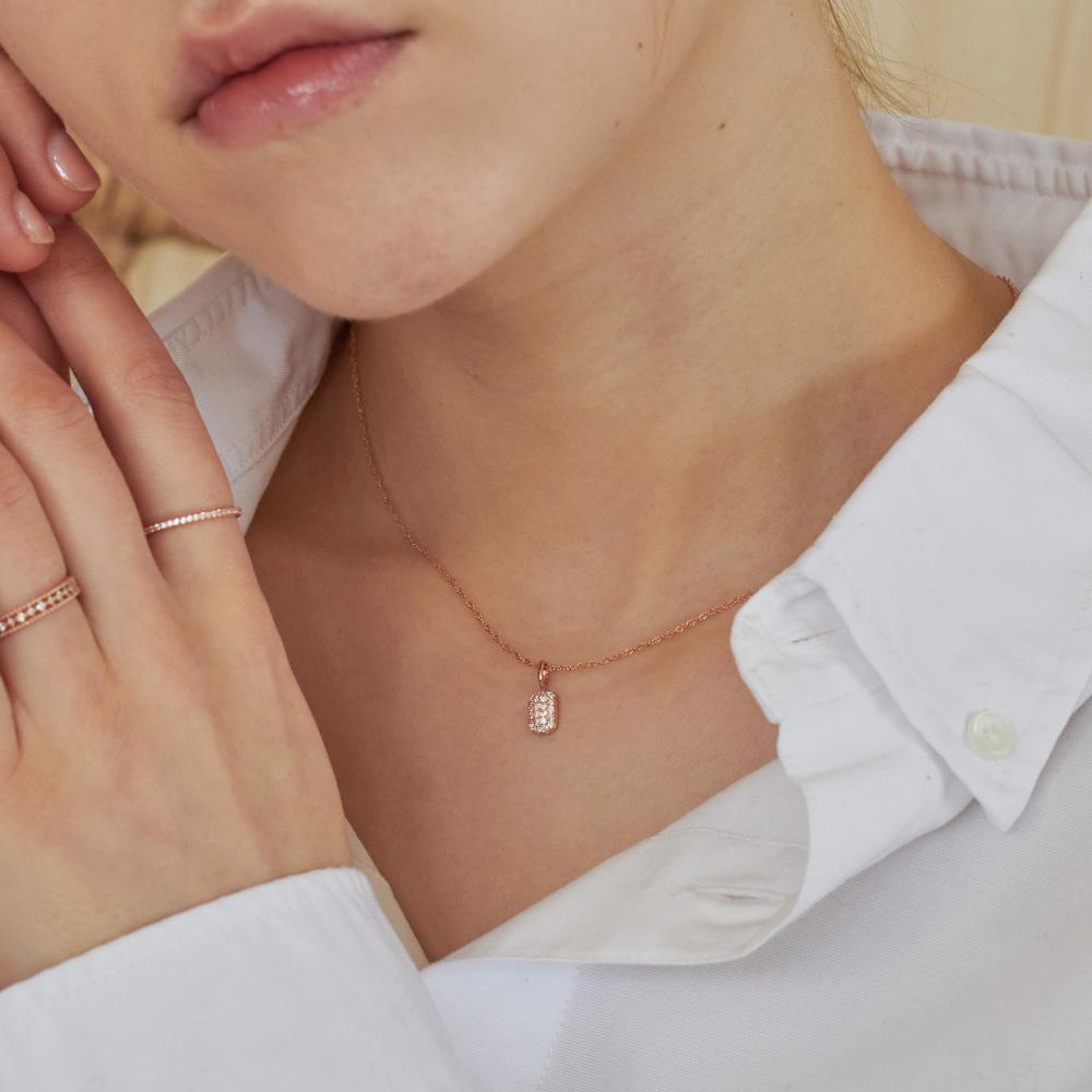Loveenb [14K Gold] Rosy Square Lab Diamond Pendant