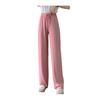 Women Casual Pants Elastic Drawstring High Waist Wide Leg Long Trousers Solid Color
