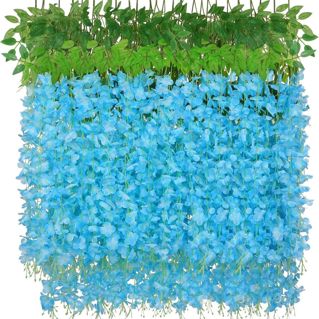 Pack Of 12 Artificial Wisteria Hanging Flowers For Wedding Indoor Outdoor Decoration With Realistic Silk Petals