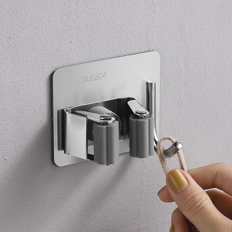 Стойка для швабры из нержавеющей стали с крючками – Настенный держатель для швабры без сверления