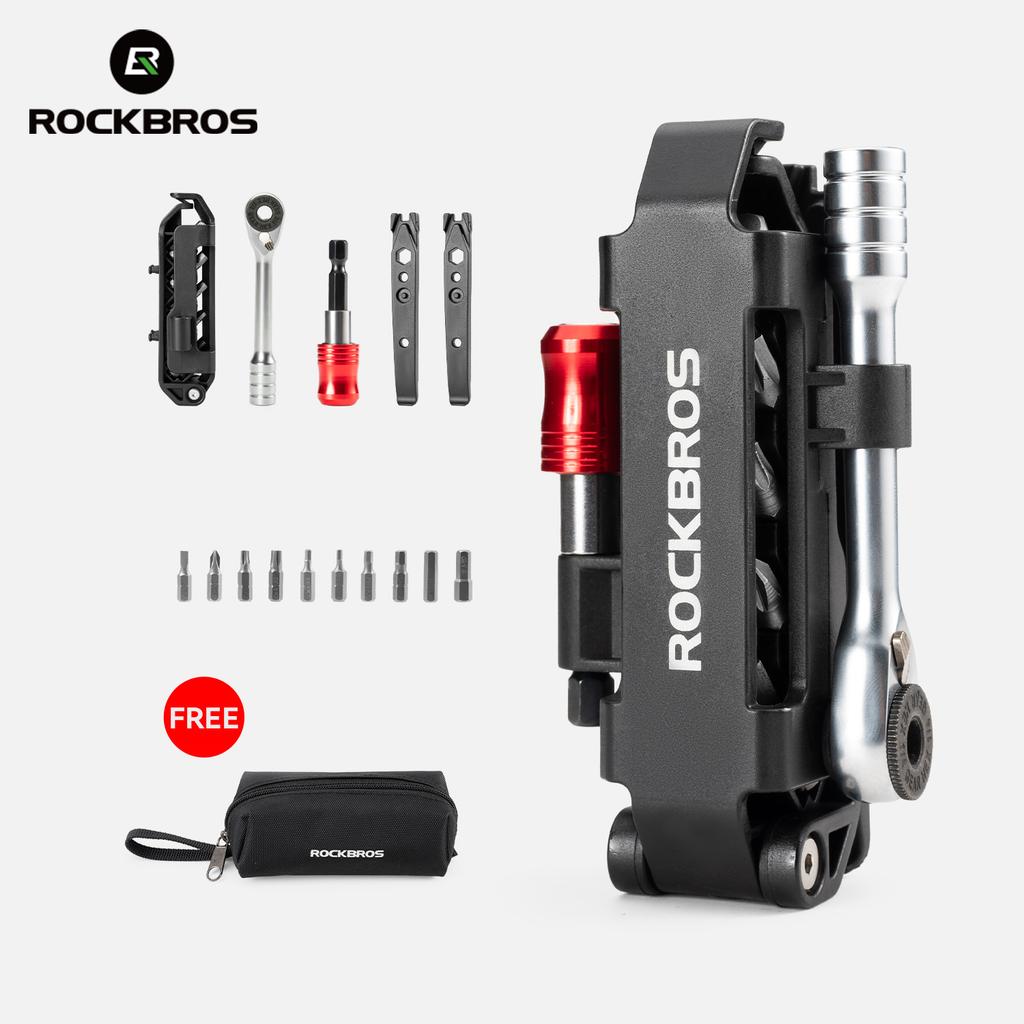 ROCKBROS Многофункциональный набор ремонтных инструментов для велосипеда с трещоткой Компактный складной комбинированный алюминиевый набор велосипедных инструментов с трещоткой