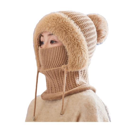 Вязаная шапка женская ветрозащитная утепленная конструкция мягкая флисовая подкладка 3-в-1 зимняя теплая шапка для приключений на открытом воздухе катания на лыжах пеших походов головной убор