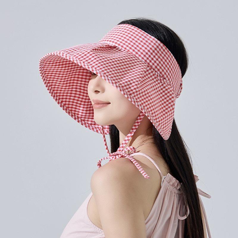 Летняя клетчатая шляпа от солнца, складная, с широкими полями, с пустым верхом, пляжная шляпа, дышащая, с защитой от ультрафиолета, для женщин, солнцезащитный козырек