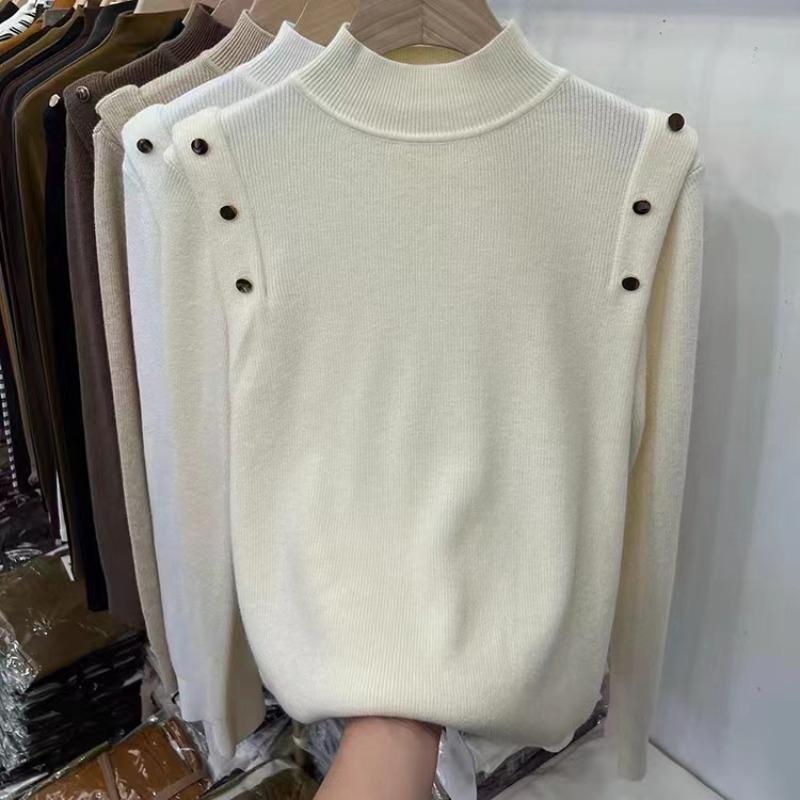 Модный элегантный однотонный вязаный свитер с полувысоким воротом для женщин, осенний повседневный облегающий свитер с длинным рукавом для женщин, топы, зимние теплые базовые трикотажные изделия 24880