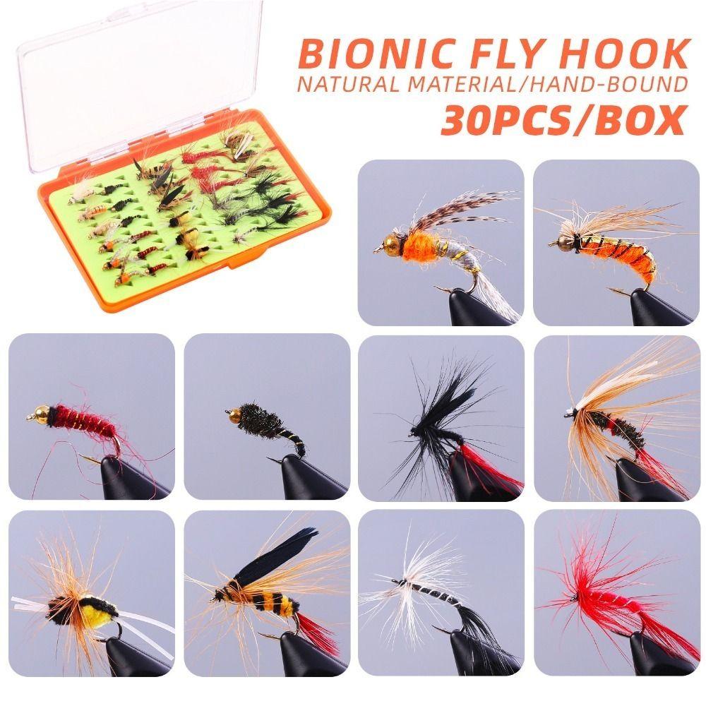 30/32PCS with Flat Box Fishing Flies Assortment Lightweight Fly Fishing Bait Kit For Trout