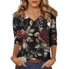 Женские топы, рубашка с рукавом три четверти, свободная повседневная рубашка с V-образным вырезом, футболка с цветочным принтом