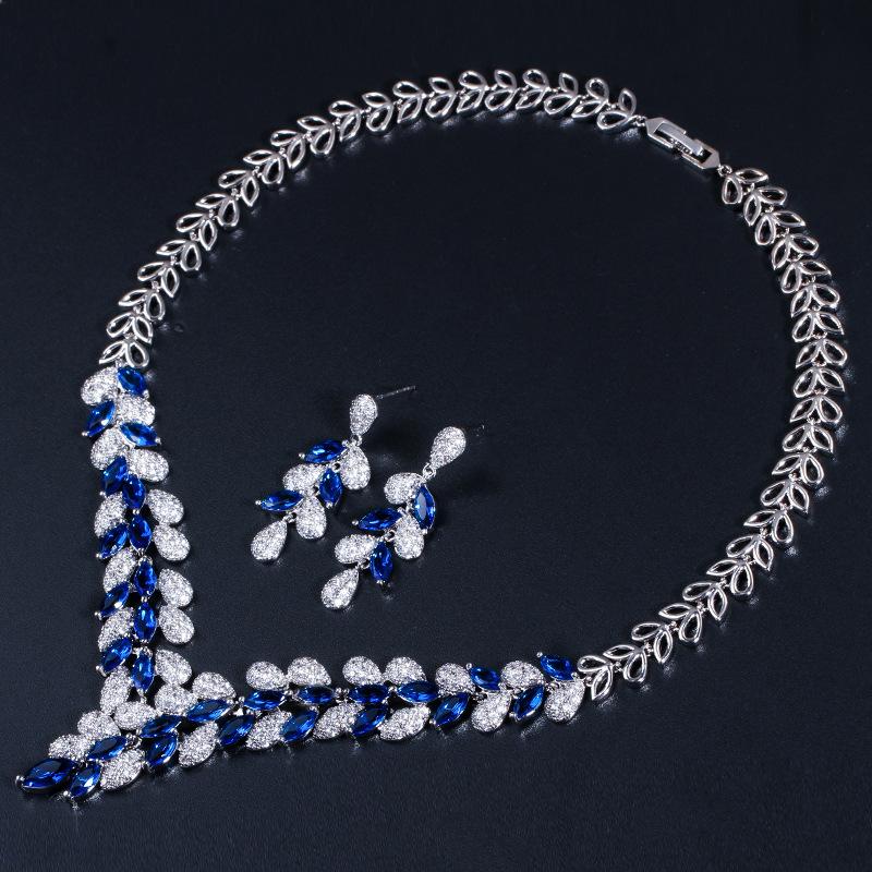 T0131 Высококачественный циркон Двухкомпонентный свадебный банкетный набор серьги и ожерелье