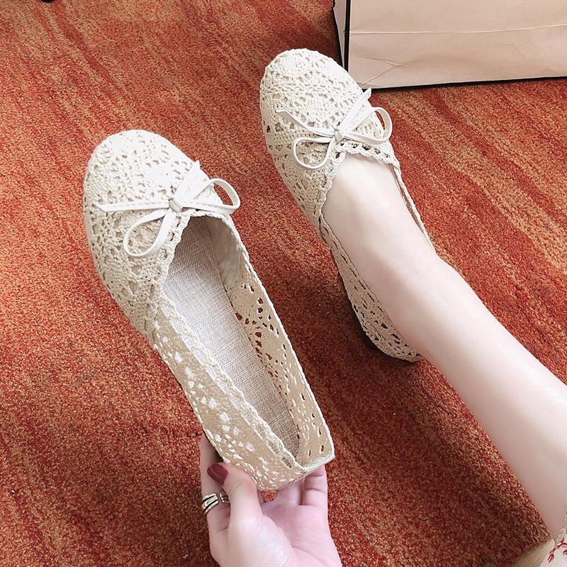 Summer Women's Ballet Flats Shoes Woman Hollow Outs Lace Fisherman Shoes Female Lazy Loafers Single Shoes Flat Sandals Shoe