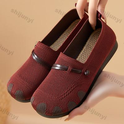 Женские балетки Лето Новые Дышащие Мягкая Подошва Легкие Удобные Повседневные Туфли Вязаный Верх Нескользящие Слипоны Вулканизированная Обувь