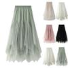 Women's Fashion Casual Solid Color High Waist Ruffle Splicing Mesh Half-body Skirt