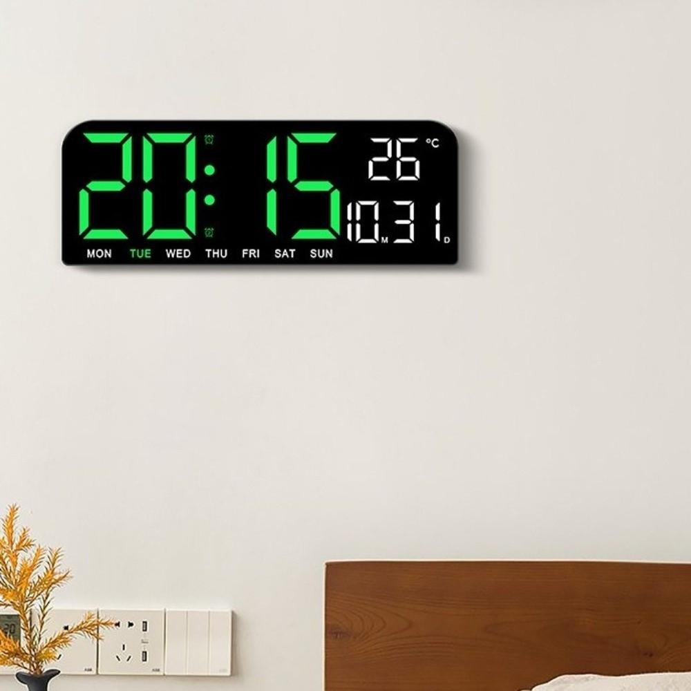 Brightness Adjustment LED Digital Wall Clock 12/24H Format Temperature Display Alarm Clock Auto-Dimmer Countdown Function