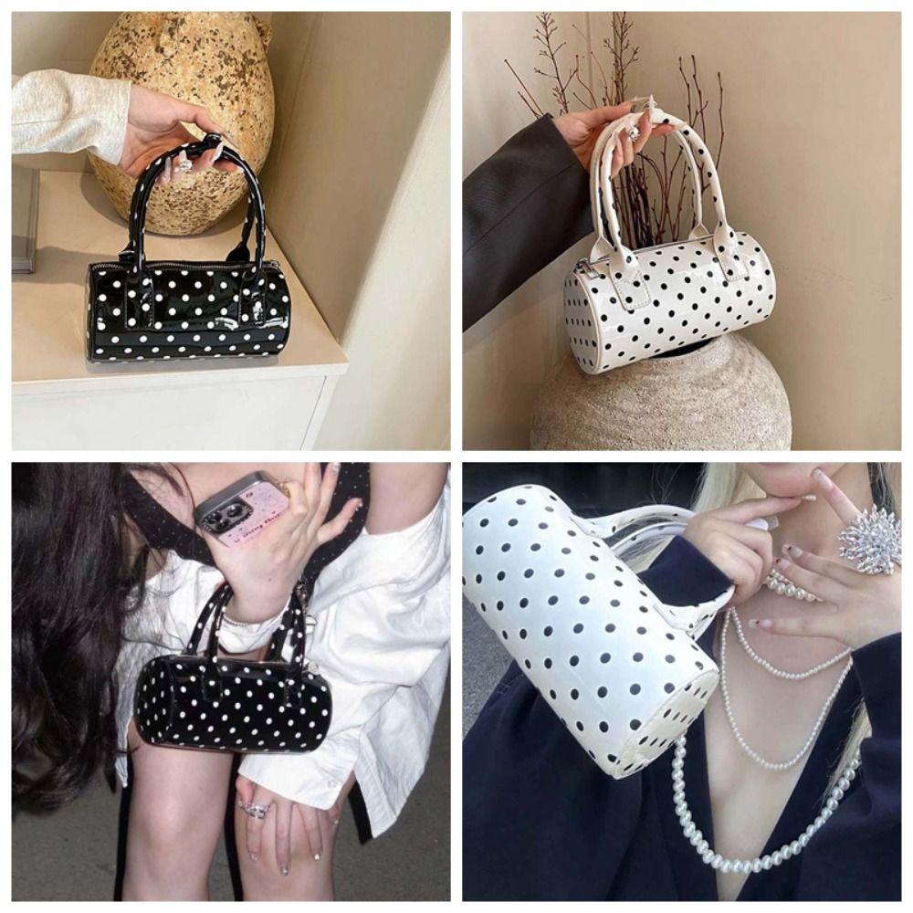Korean Style Polka Dot Cylindrical Bag Polyester PU Shoulder Bag Spicy Girl Handbag  School